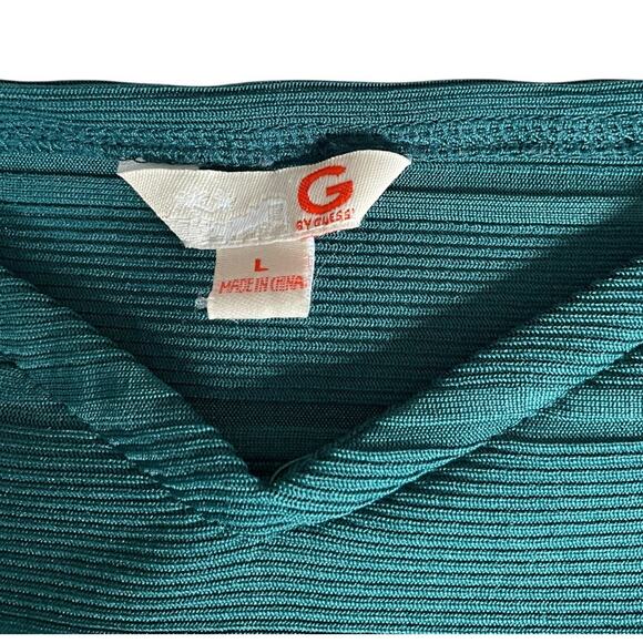 G by Guess Size Large Hunter Green Off The Shoulder Body Wrap Peplum Sexy Top - Picture 9 of 11